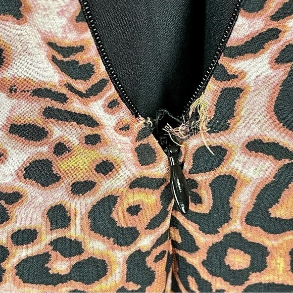 ANTHROPOLOGIE RANNA GILL BROWN MOTIF CHEETAH LONG SLEEVE CUT OUT MIDI DRESS - Picture 11 of 13